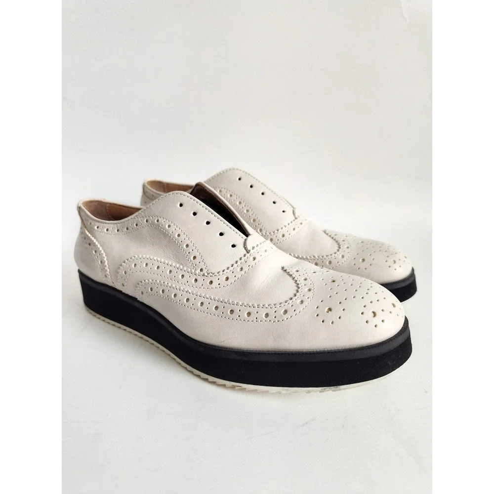Rag & Bone Brogue Oxfords Flats 7.5 Wingtip Flatforms Cream‎ Leather Italy Meli